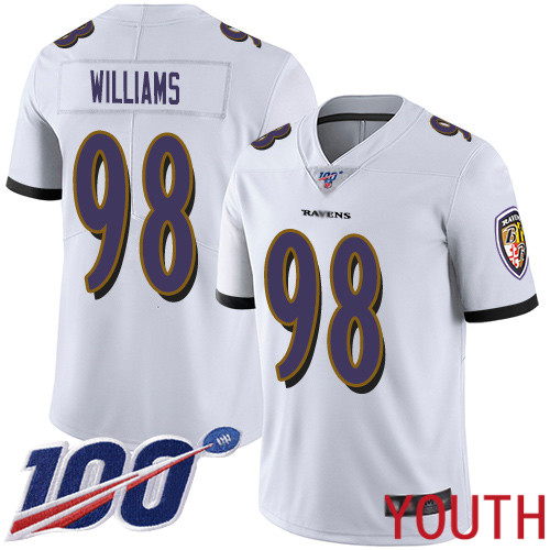 Baltimore Ravens Limited White Youth Brandon Williams Road Jersey NFL Football #98 100th Season Vapor Untouchable